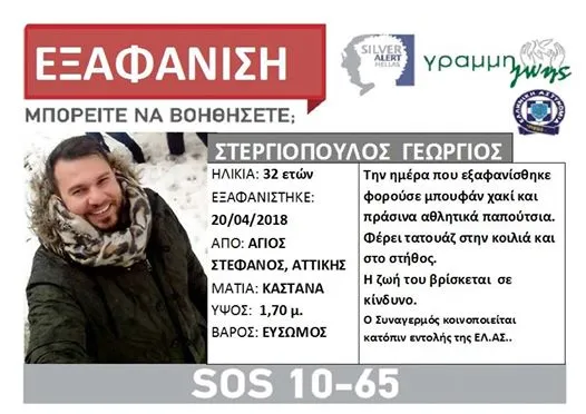 Νεκρός εντοπίστηκε ο 32χρονος Γιώργος Στεργιόπουλος
