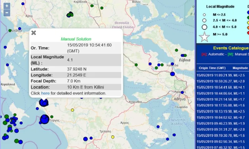 Σεισμική δόνηση 4,1 Ρίχτερ στη Κυλλήνη