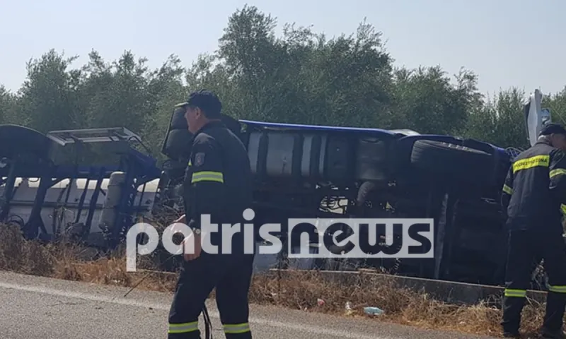 Ηλεία: Τροχαίο ατύχημα - Βυτιοφόρο έπεσε σε αρδευτικό κανάλι  (vid)