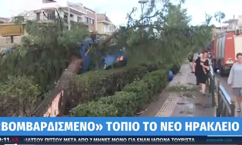«Βομβαρδισμένο τοπίο» το Νέο Ηράκλειο, ανεμοστρόβιλος και πτώσεις δένδρων! (vid)