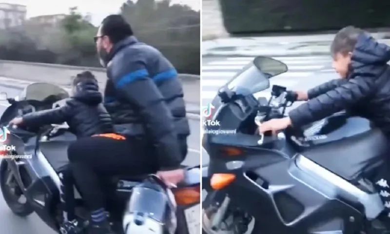 ΣΟΚ - Πατέρας έβαλε τον γιο του να οδηγήσει μηχανή - Τέρμα τα γκάζια και χωρίς κράνη (vid)