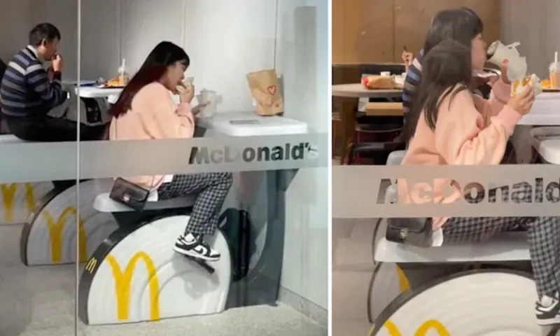 Viral: Πελάτες σε McDonald's κάνουν ποδήλατο ενώ τρώνε - Δείτε το βίντεο