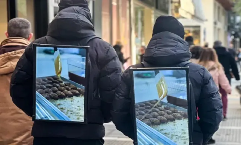 Viral: Απίστευτο και όμως Θεσσαλονικιώτικο - Διαφήμιση για μελομακάρονα με οθόνες σε σακίδια πλάτης! (vid)