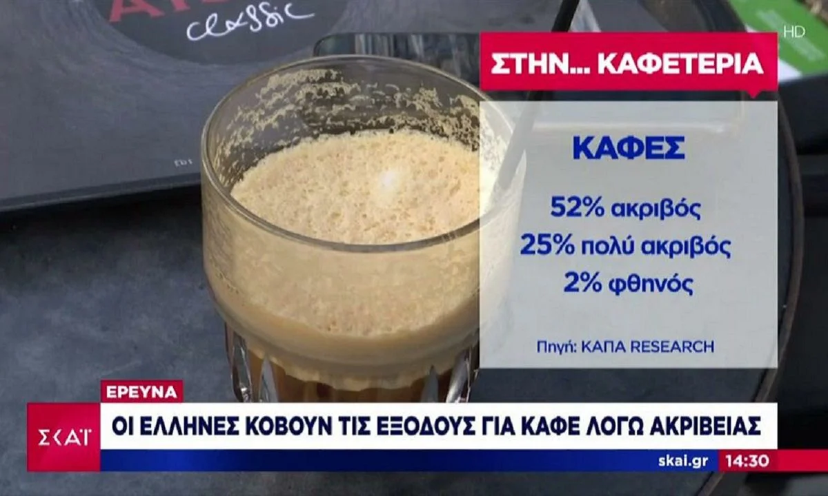 Ακρίβεια: Ρεπορτάζ του ΣΚΑΪ περίπου 1 στους 2 Έλληνες έχουν περιορίσει την κατανάλωσε καφέ εκτός του σπιτιού τους, λόγω της αύξησης των τιμών