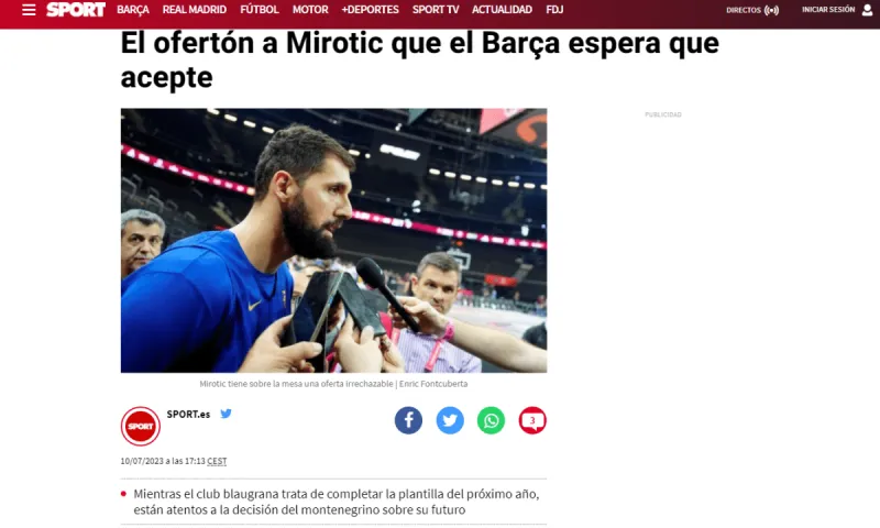 ΑΝΑΤΡΟΠΗ! Η Sport στέλνει τον Μίροτιτς στον Παναθηναϊκό! - Υπάρχει βάση στο δημοσίευμα!
