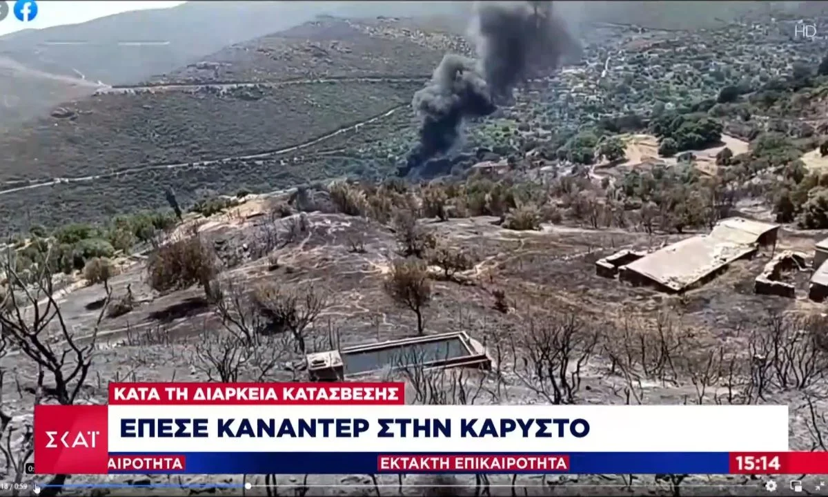 Εικόνα από το σημείο που έπεσε το Canadair, με τον μαύρο καπνό να επικρατεί. Δεν είναι εύκολη η προσέγγιση του σημείου από τα σωστικά μέσα.