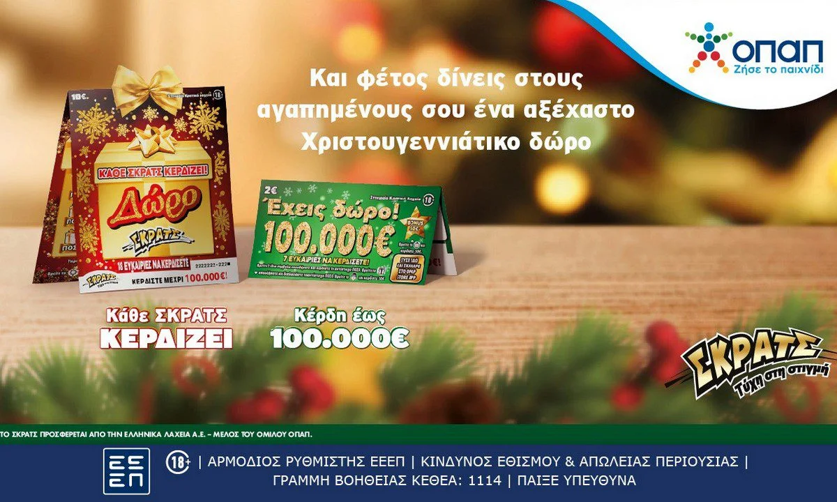 Χριστούγεννα με ΔΩΡΟ ΣΚΡΑΤΣ – Νέοι εορταστικοί λαχνοί «Δώρο ΣΚΡΑΤΣ» και «Έχεις Δώρο 100.000 ευρώ» με ειδική περιοχή για ευχές