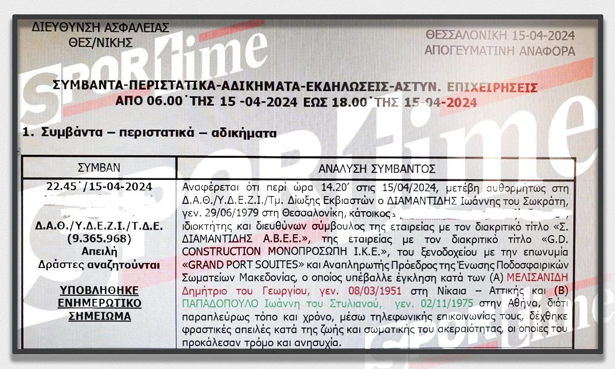 Ντοκουμέντο Όσα αναφέρει η μηνυτήρια αναφορά που έκανε ο Γιάννης Διαμαντίδης στους Δημήτρη Μελισσανίδη και Γιάννη Παπαδόπουλο!