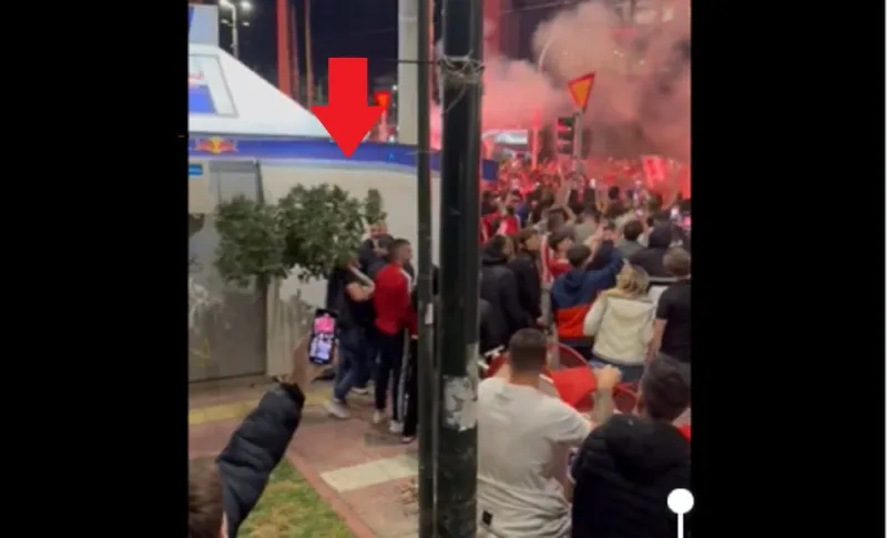 Φενερμπαχτσέ - Ολυμπιακός: Πανηγύρισε μαζί με ένα δέντρο οπαδός του Ολυμπιακού στο Πασαλιμάνι - Το είχε μαζί του