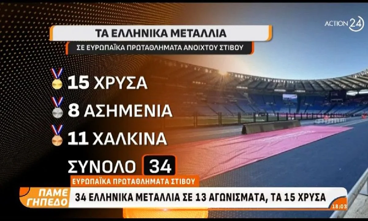 Ευρωπαϊκά πρωταθλήματα στίβου: 34 ελληνικά μετάλλια σε 13 αγωνίσματα, τα 15 χρυσά, τα 8 ασημένια, ενώ 11 είναι χάλκινα. Δείτε τον πίνακα.