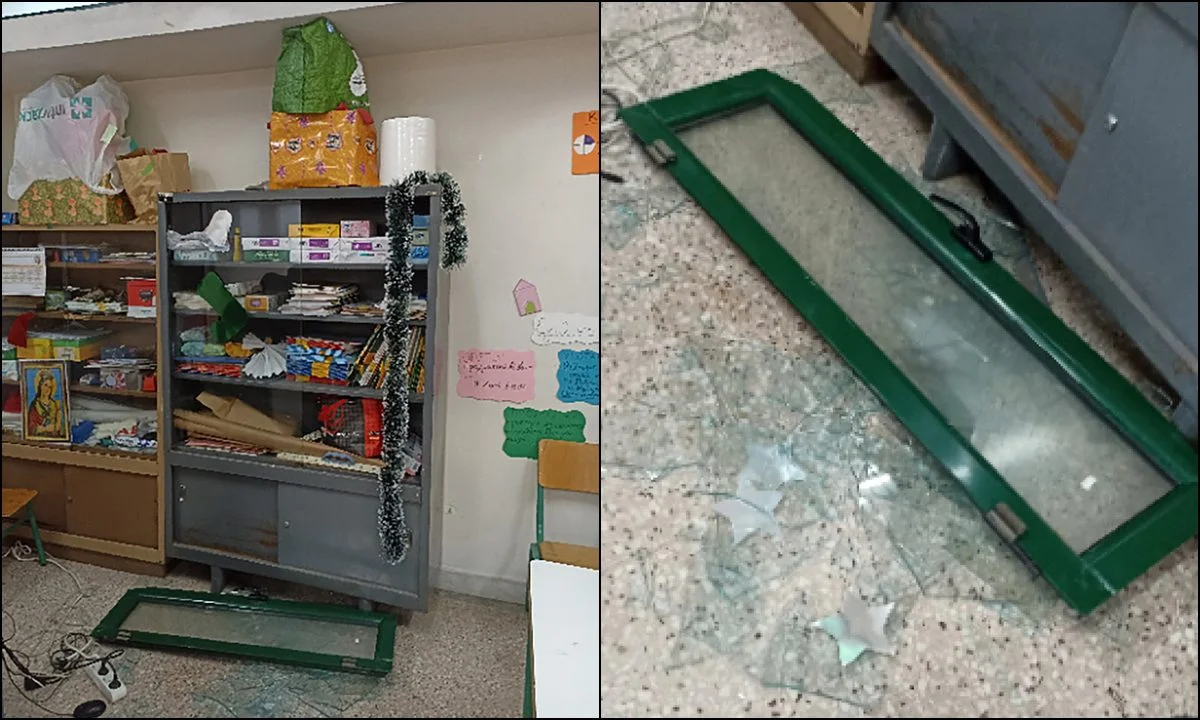 Από θαύμα δεν χτύπησε παιδί, αφού το συμβάν συνέβη όταν ήταν κλειστό το σχολείο - Έξαλλοι οι γονείς εξέδωσαν οργισμένη ανακοίνωση.