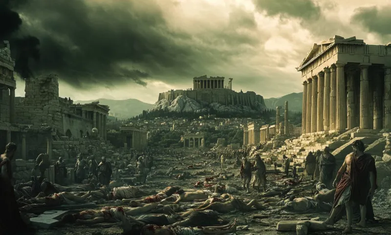Οι δρόμοι της Αθήνα, που κάποτε ήταν γεμάτοι ζωή, γέμισαν θάνατο και τρόμο, η μισή πόλη αφανίστηκε. Αυτός ήταν ο λοιμός της Αθήνας
