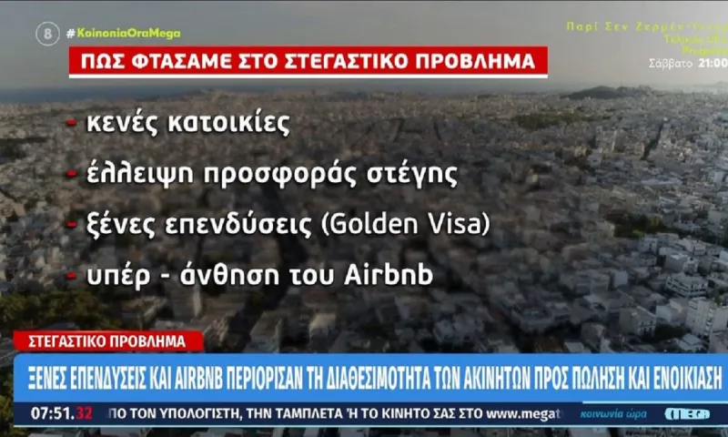 Στεγαστικό πρόβλημα: Airbnb και ξένες επενδύσεις περιορίζουν τη διαθεσιμότητα των ακίνητων προς πώληση και ενοικίαση