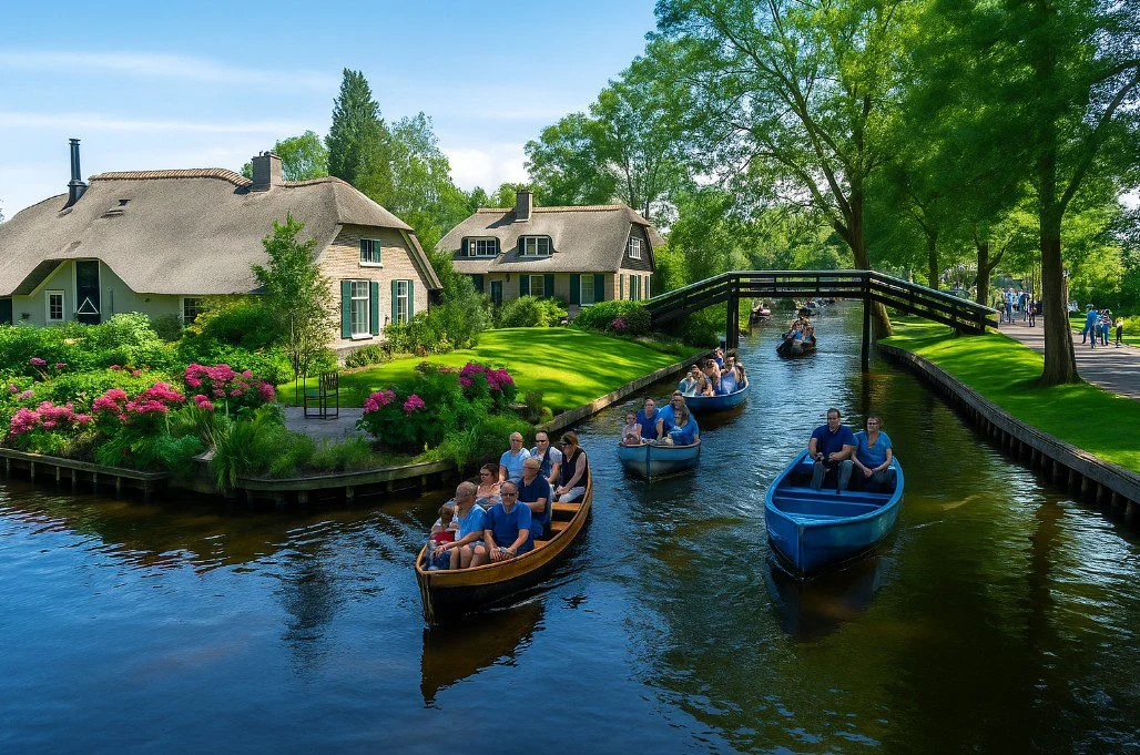 Το Giethoorn είναι χωριό στην Ολλανδία χωρίς δρόμους – μόνο κανάλια και βάρκες. Μοιάζει με Βενετία, αλλά είναι πιο ήσυχο και πιο παραμυθένιο.