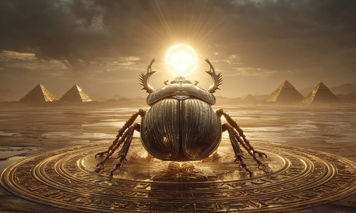 Ο θεός Khepri ως σκαραβαίας σπρώχνει τον ήλιο