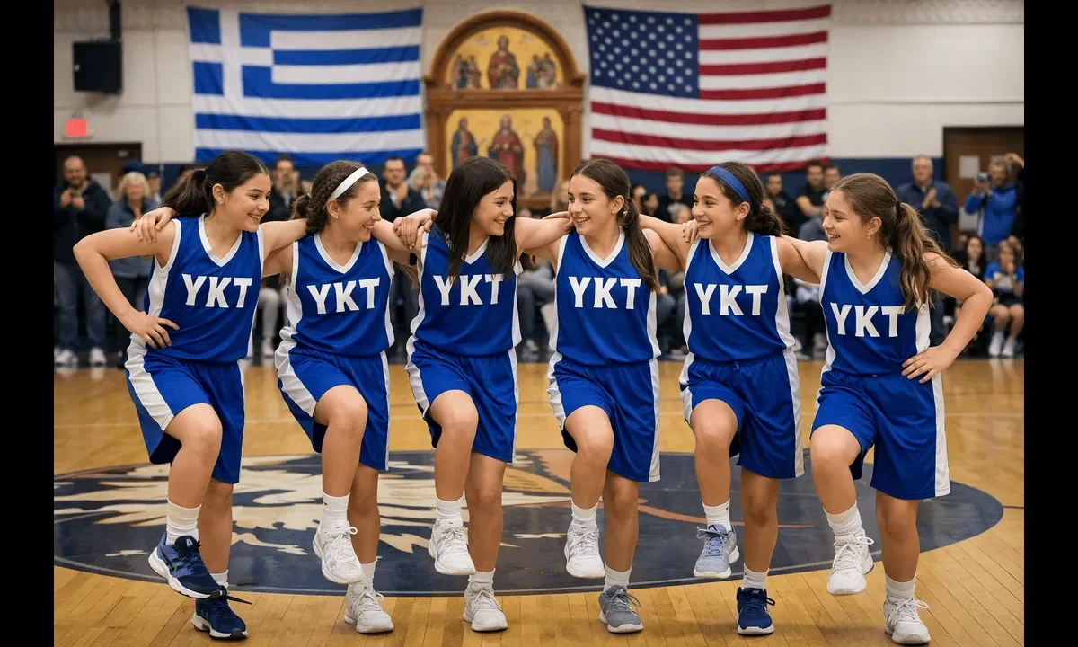 Η Ομογένεια στη Νέα Υόρκη αποθέωσε τα κορίτσια, όταν στο ημίχρονο χόρεψαν Συρτάκι με πάθος, χαμόγελα, περηφάνια, όλοι όρθιοι.