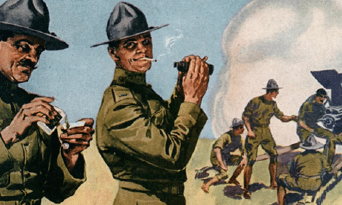 Vintage Bull Durham Tobacco advertisement showing soldiers smoking during wartime