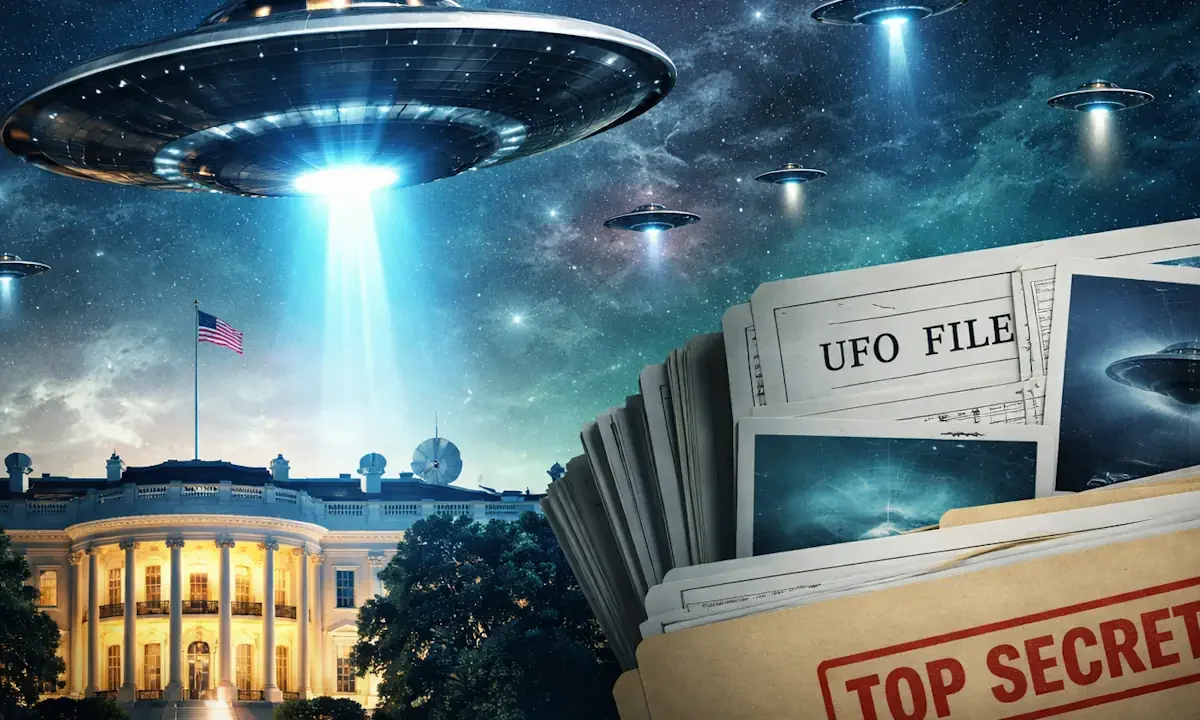 UFO πάνω από κυβερνητικό κτίριο νύχτα
