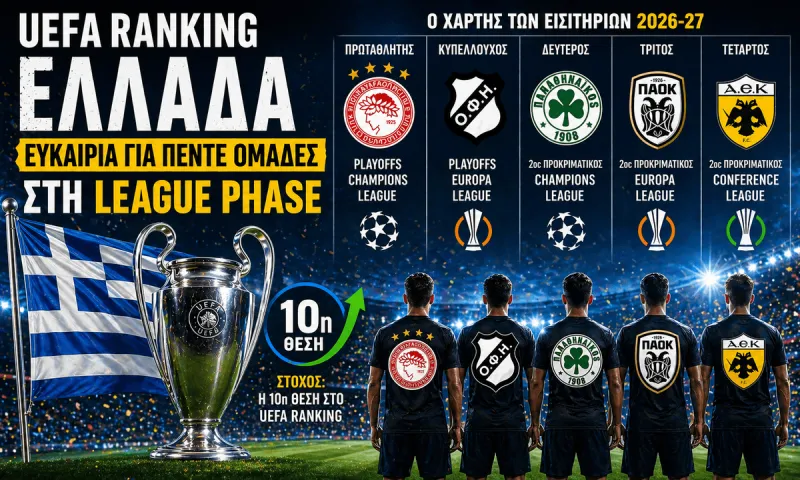 UEFA Ranking Ελλάδα: Ευκαιρία για πέντε ομάδες στη League Phase
