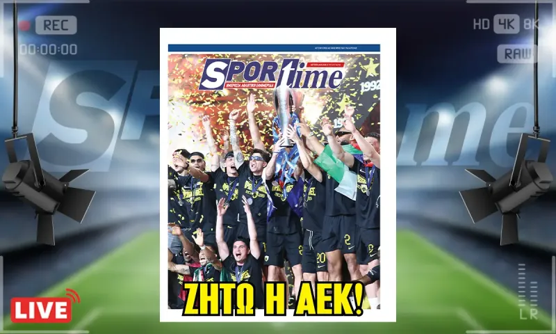 Πρωτοσέλιδο Sportime (18/5): Η ΑΕΚ σήκωσε το τρόπαιο με σκηνικό υπερπαραγωγή