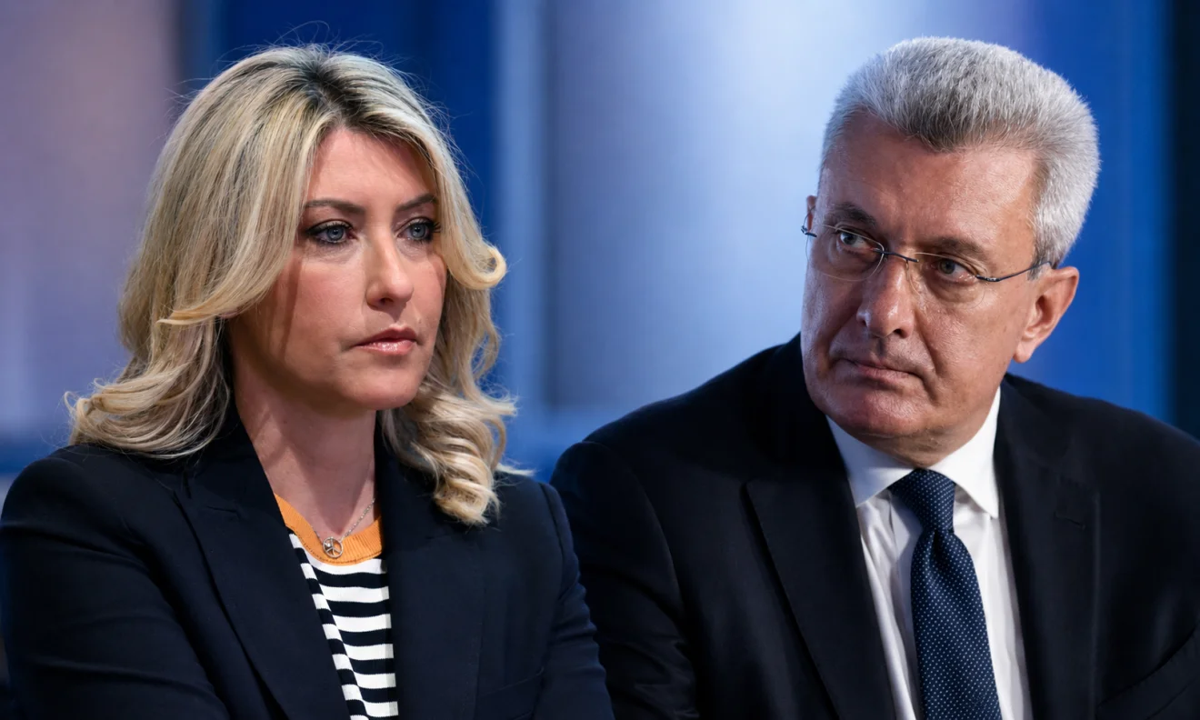 Γυναίκα και άνδρας με επίσημη εμφάνιση σε φωτογραφικό μοντάζ για τις αλλαγές στο κεντρικό δελτίο ειδήσεων του ΑΝΤ1.  Πηγή: INTIME