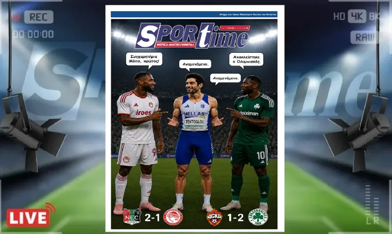Πρωτοσέλιδο Sportime (12-8): Μια ευρωπαϊκή βραδιά με τρεις διαφορετικές ιστορίες 