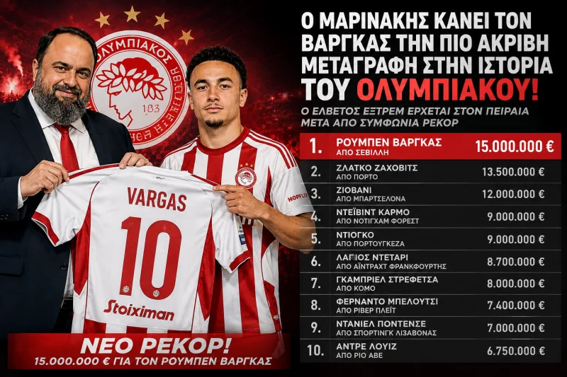 Ο Βαγγέλης Μαρινάκης με τον Βάργκας / Εικαστικό: Sportime