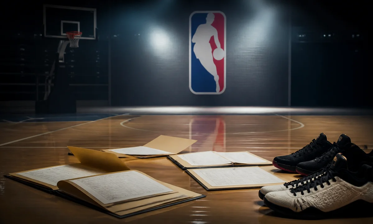 Μπασκετική μπάλα πάνω σε φωτισμένο παρκέ με το διακριτικό του NBA αποτυπώνει την ανοιχτή αγορά των free agents. Πηγή: Sportime.gr