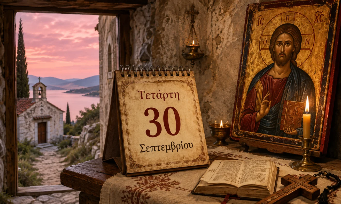 Εκκλησιαστικό ημερολόγιο με σταυρό, κερί και διαφορετικό ουράνιο φόντο για το εορτολόγιο της 29 Σεπτεμβρίου, Πηγή: Sportime.gr
