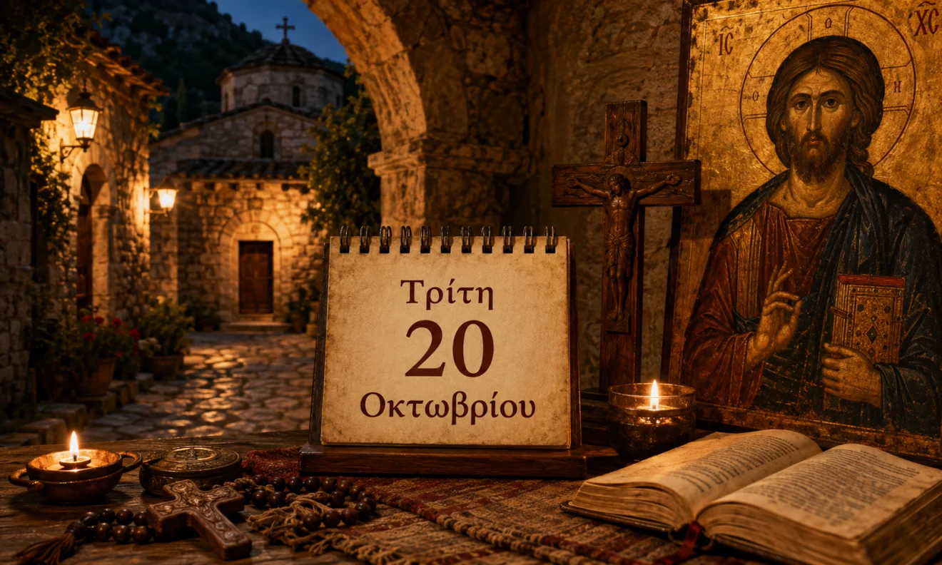 Εκκλησιαστικό ημερολόγιο με σταυρό, κερί και διαφορετικό ουράνιο φόντο για το εορτολόγιο της 19 Οκτωβρίου, Πηγή: Sportime.gr