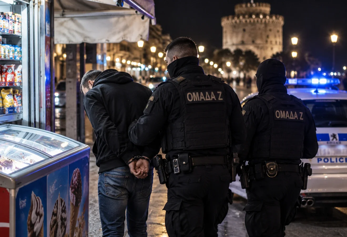 Αστυνομική υπόθεση με διάρρηξη περιπτέρου στη Θεσσαλονίκη (AI generated photo)