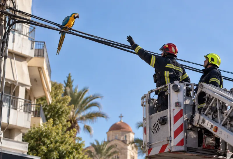 Ηράκλειο: Παπαγάλος το έσκασε, σήκωσε την Πυροσβεστική και στο τέλος έφυγε μόνος του