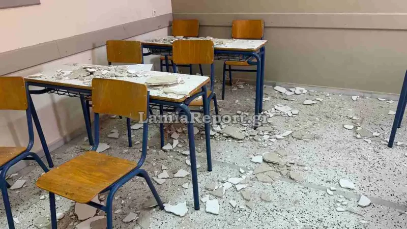 Το ταβάνι που κατέρρευσε σε τάξη του 3ου Λυκείου Αφανού