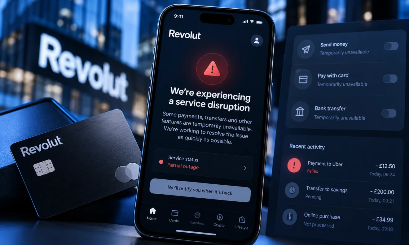 Προβλήματα στη λειτουργία της Revolut, με την εφαρμογή να εμφανίζει μήνυμα τεχνικής βλάβης και δυσκολίες στις συναλλαγές των χρηστών. Πηγή: Sportime.gr