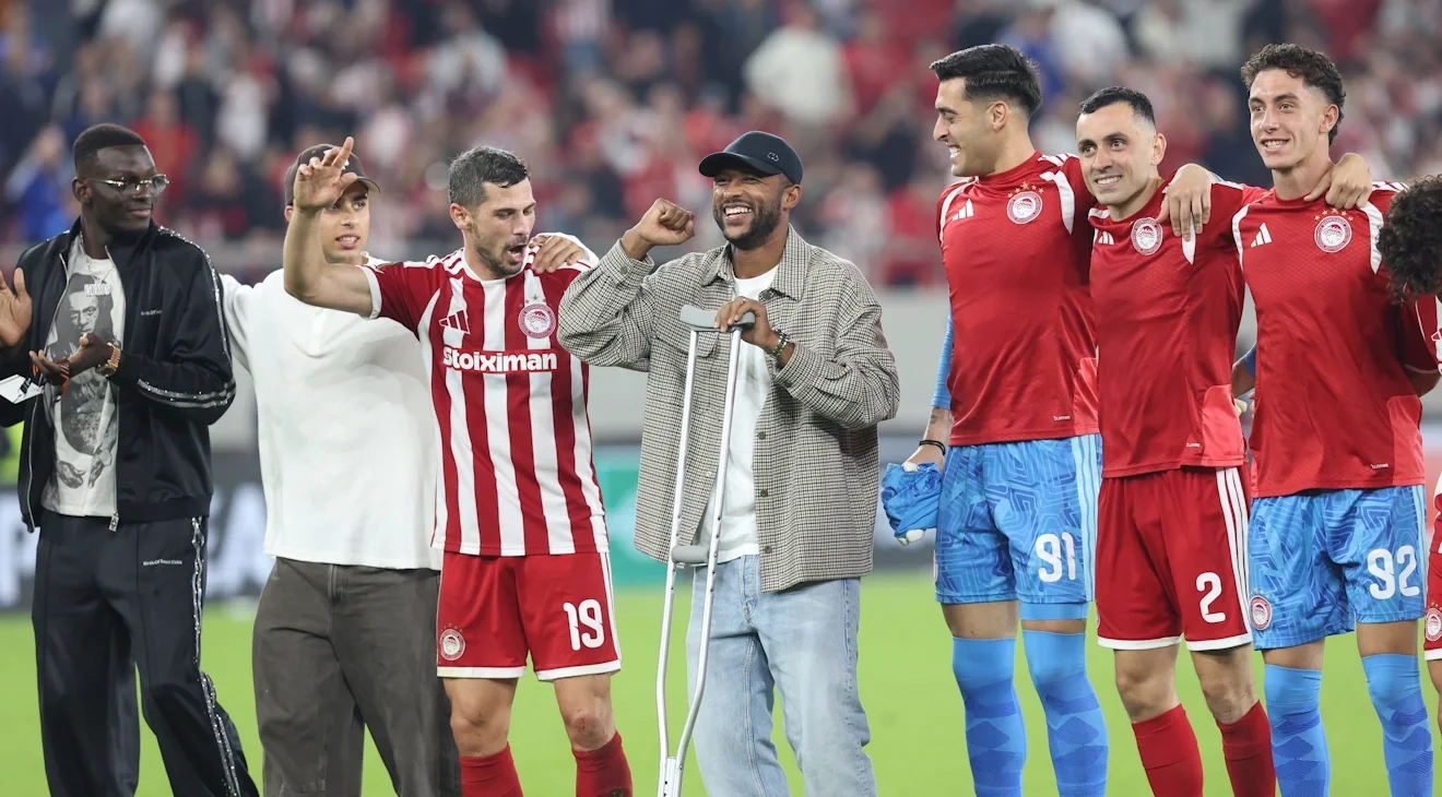 Οι παίκτες του Ολυμπιακού πανηγυρίζουν / Φωτογραφία: Intime
