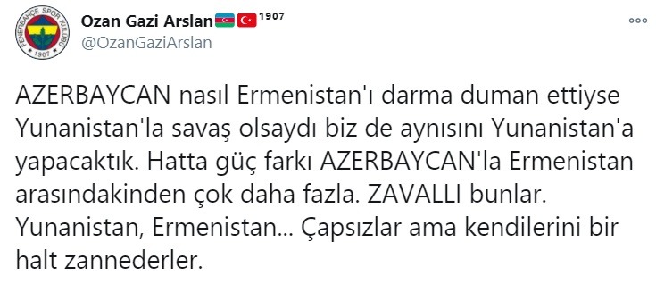 Ναγκόρνο Καραμπάχ: Η κατάπαυση του πυρός στο Ναγκόρνο Καραμπάχ και η συμφωνία επιστροφής εδαφών από την Αρμενία έγινε δεκτή με πανηγυρισμούς από τους Τούρκους χρήστες του διαδικτύου. 