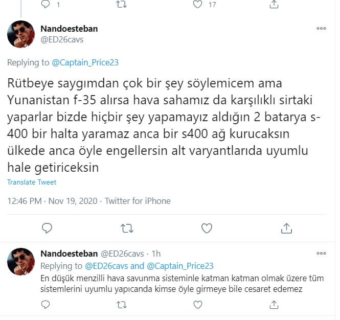 Toύρκοι: Όλο και περισσότερο αντιλαμβάνονται στην Τουρκία τι θα συμβεί μόλις η Ελλάδα αγοράσει τα F-35 από τις ΗΠΑ.