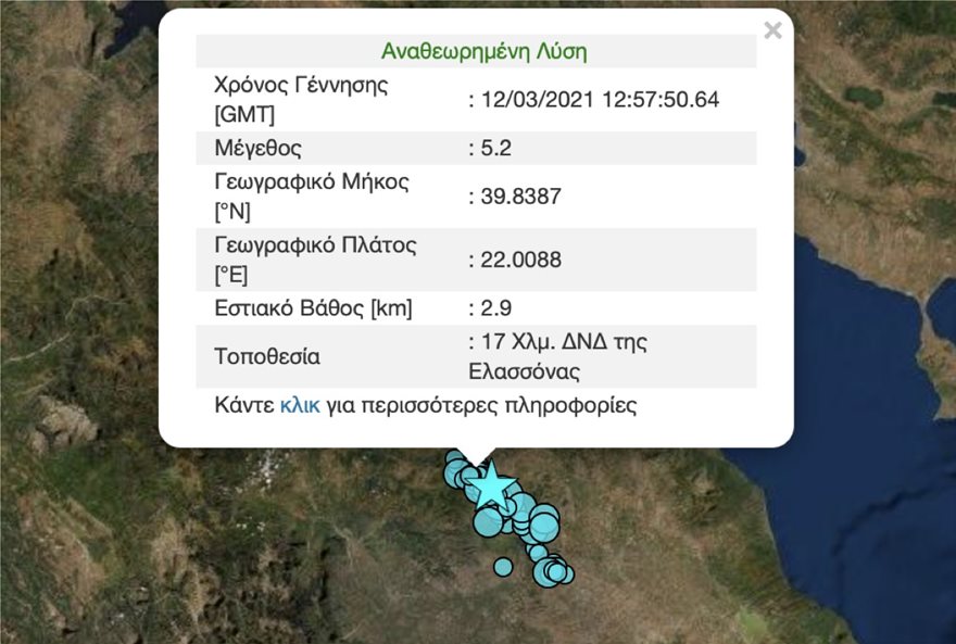 Σεισμός τώρα: Συνεχίζονται οι δονήσεις στην ευρύτερη περιοχή της Λάρισας, καθώς το μεσημέρι της Παρασκευής (12/3) είχαμε νέο σεισμό στην Ελασσόνα.