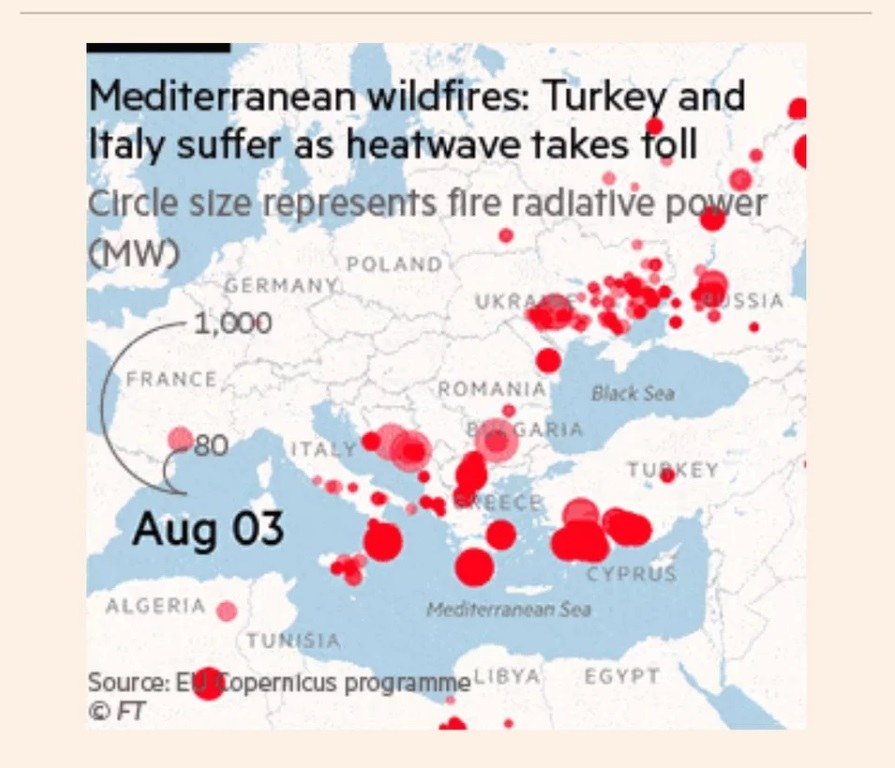 οι χώρες της Μεσογείου όπως η Ελλάδα, αλλά και η γειτονική Τουρκία έχουν βιώσει για τα καλά των «πύρινο όλεθρο» την τελευταία εβδομάδα με τις τεράστιες φωτιές που κατακαίνε τα πάντα εδώ και πολλά 24ωρα.
