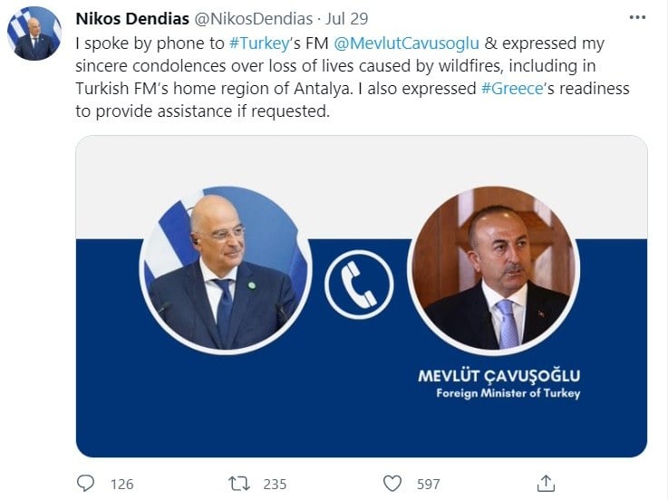 Ελληνοτουρκικά: Κόμπλεξ Τσαβούσογλου με τον Δένδια, με τον Τούρκο υπουργό Εξωτερικών να απαντά σε όλα τα tweet των ομολόγων του που του ευχήθηκαν για την δύσκολη κατάσταση που αντιμετωπίζει η Τουρκία, εκτός από αυτό του Νίκου Δένδια.