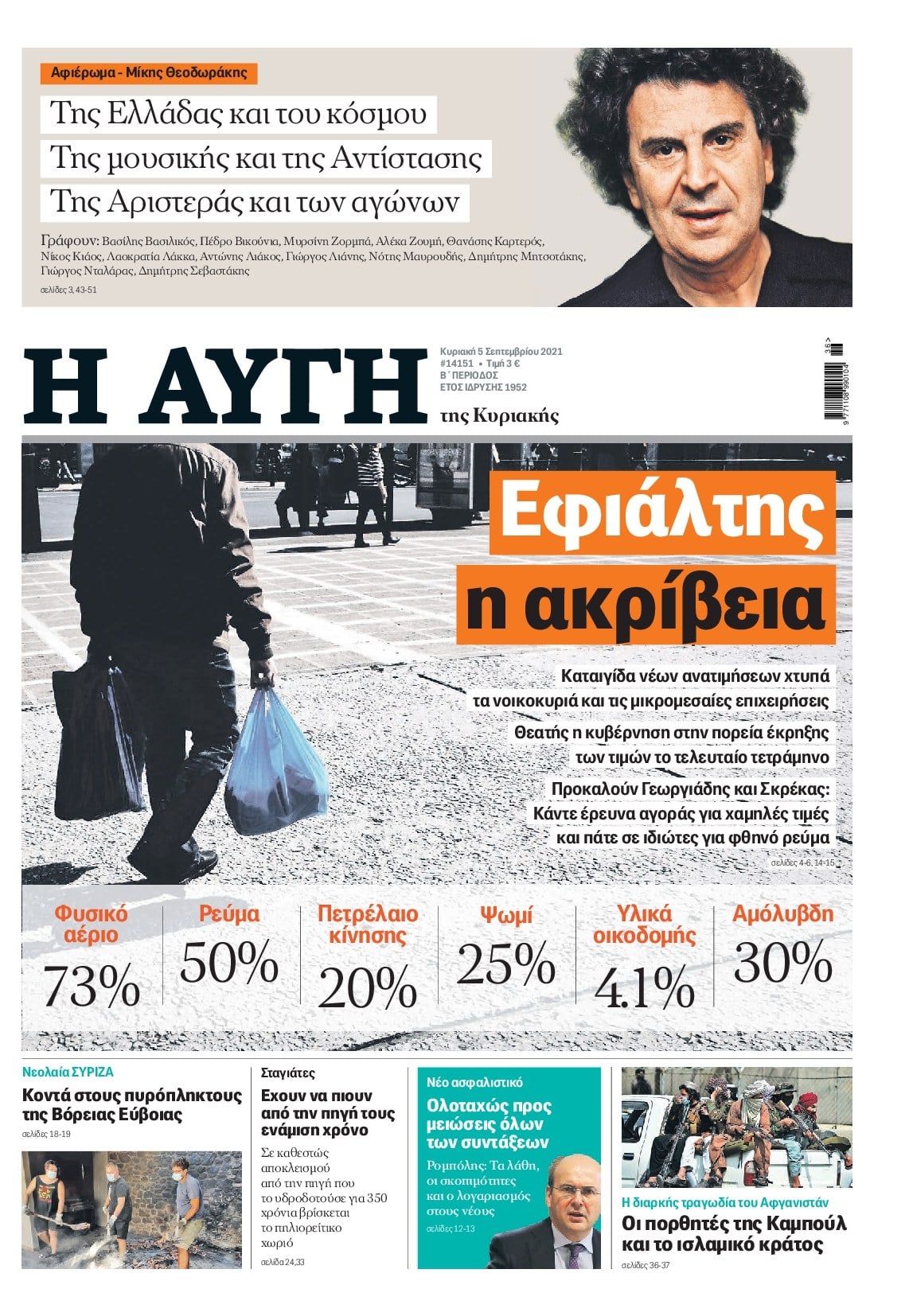 Κυριακάτικες εφημερίδες:Δείτε παρακάτω τα πρωτοσέλιδα της Κυριακής 5/9, στα οποία όπως είναι φυσικό κυριαρχεί ο  σπουδαίος Μίκης Θεοδωράκης που «έφυγε» πριν από λίγα 24ωρα.