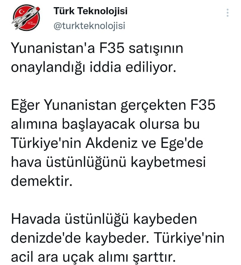 Ελληνοτουρκικά: Φοβάται η Τουρκία ότι θα χάσει τον πόλεμο αν η Ελλάδα πάρει τα F-35