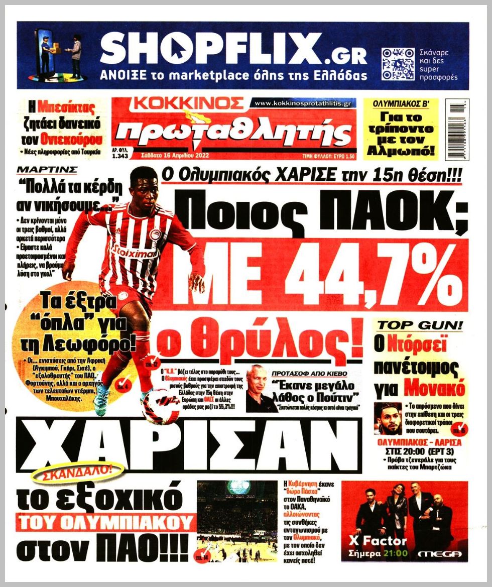 Πρωτοσέλιδα αθλητικών εφημερίδων για το Σάββατο 16 Απριλίου 2022. Δείτε αναλυτικά τι αναφέρουν στη… βιτρίνα τους οι εφημερίδες.