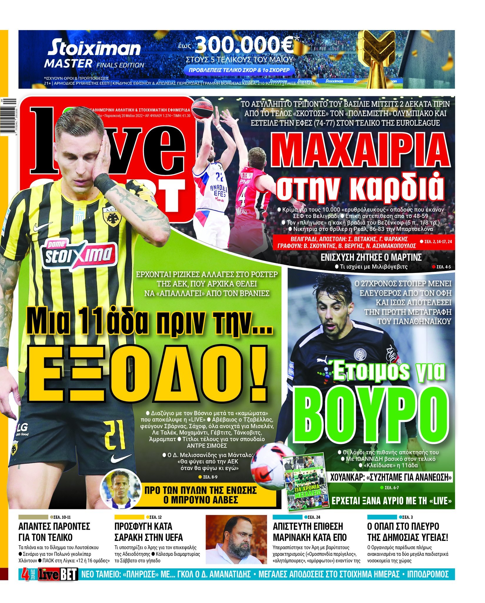 Πρωτοσέλιδα αθλητικών εφημερίδων για την Πέμπτη 20 Μαΐου 2022. Δείτε αναλυτικά τι αναφέρουν στη… βιτρίνα τους οι εφημερίδες.