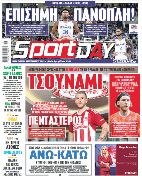 Πρωτοσέλιδα για την Παρασκευή 2 Σεπτεμβρίου 2022
