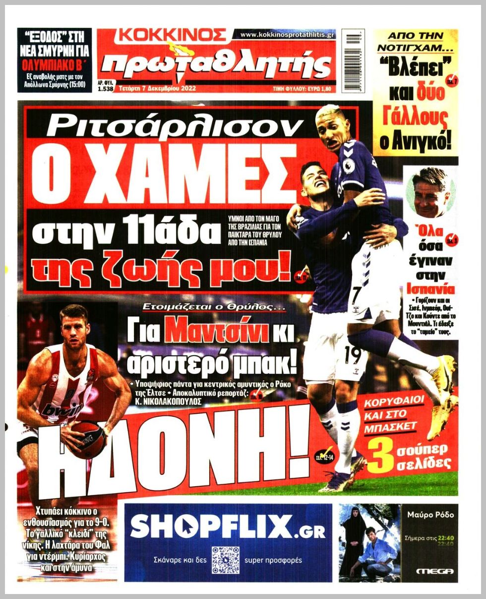 Πρωτοσέλιδα για την Τετάρτη 7 Δεκεμβρίου 2022