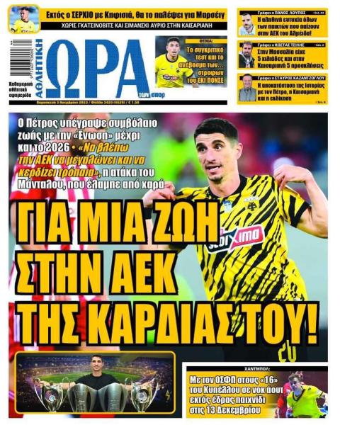 Πρωτοσέλιδα αθλητικών εφημερίδων για την Παρασκευή 3 Νοεμβρίου 2023