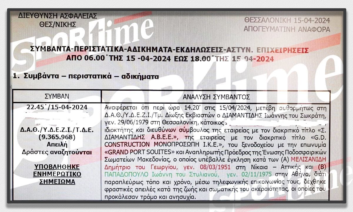 Ντοκουμέντο Όσα αναφέρει η μηνυτήρια αναφορά που έκανε ο Γιάννης Διαμαντίδης στους Δημήτρη Μελισσανίδη και Γιάννη Παπαδόπουλο!