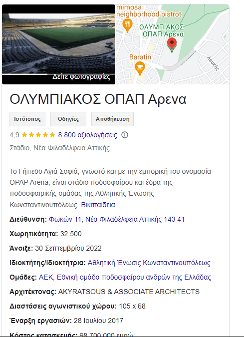 Ψάχνεις στο google maps το γήπεδο της ΑΕΚ και βγάζει Ολυμπιακός... ΟΠΑΠ Arena!