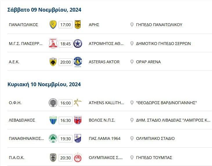 Η επόμενη αγωνιστική της Super League (11η)